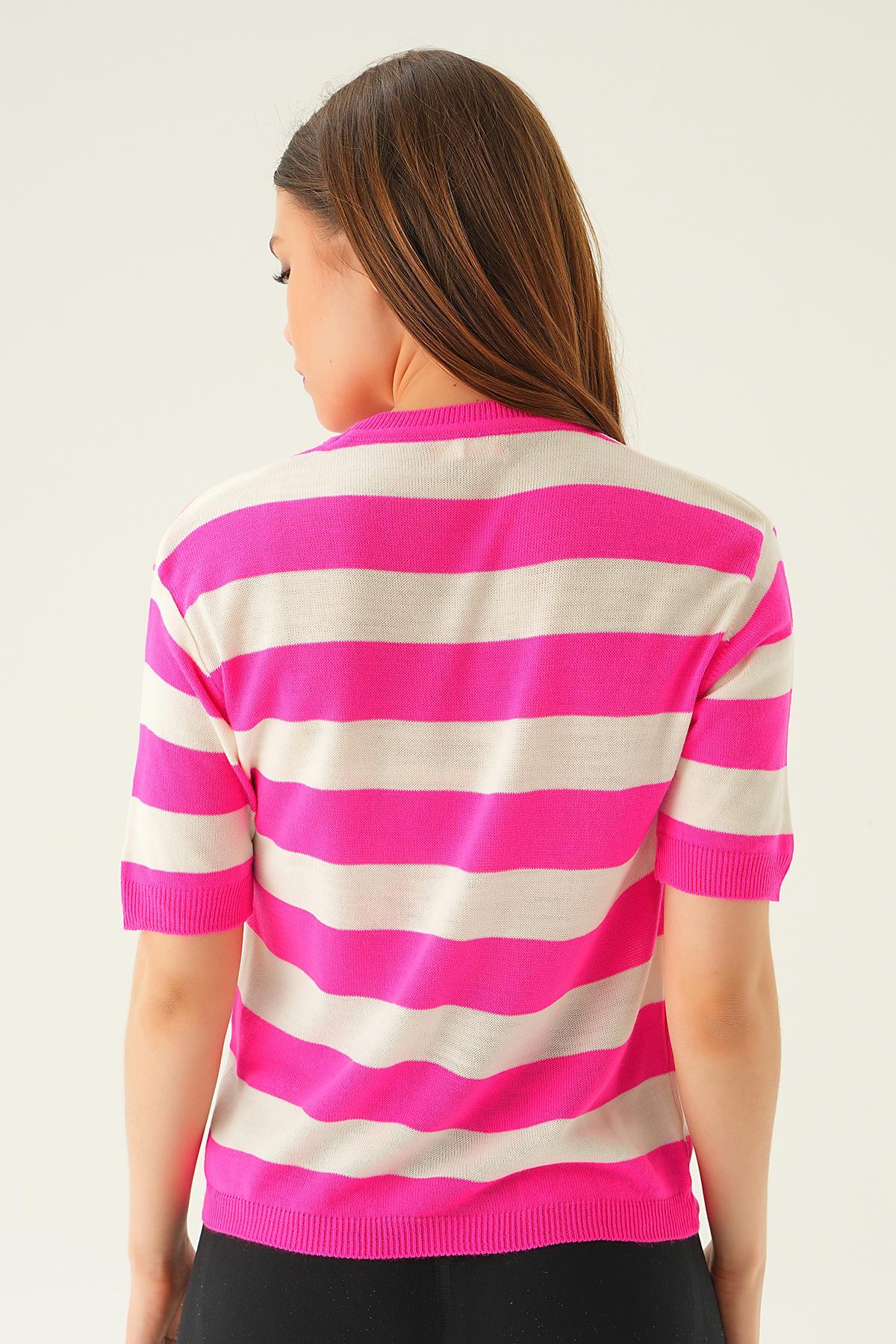 1461 Çizgili Tişört Fuşya - 5