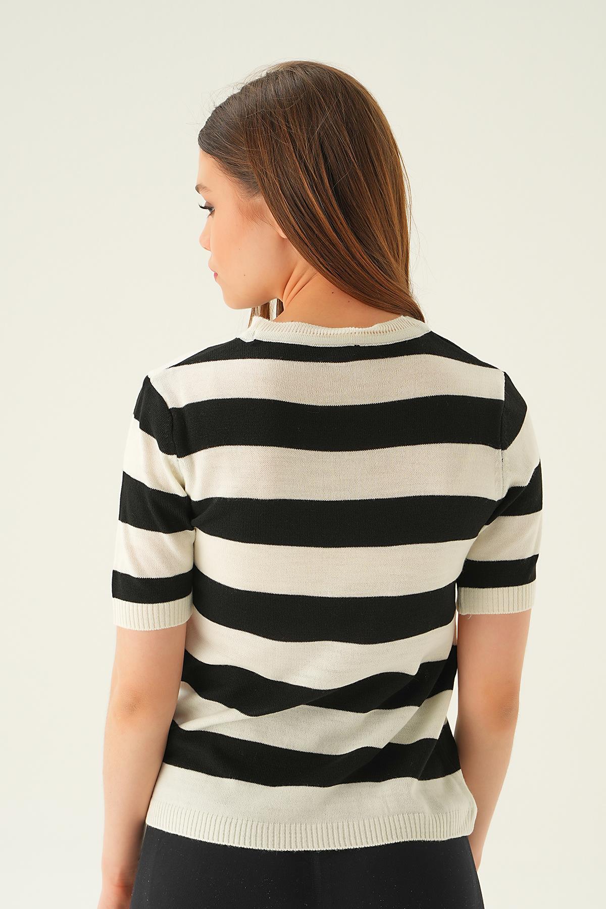 1461 Çizgili Tişört Kemik - 5