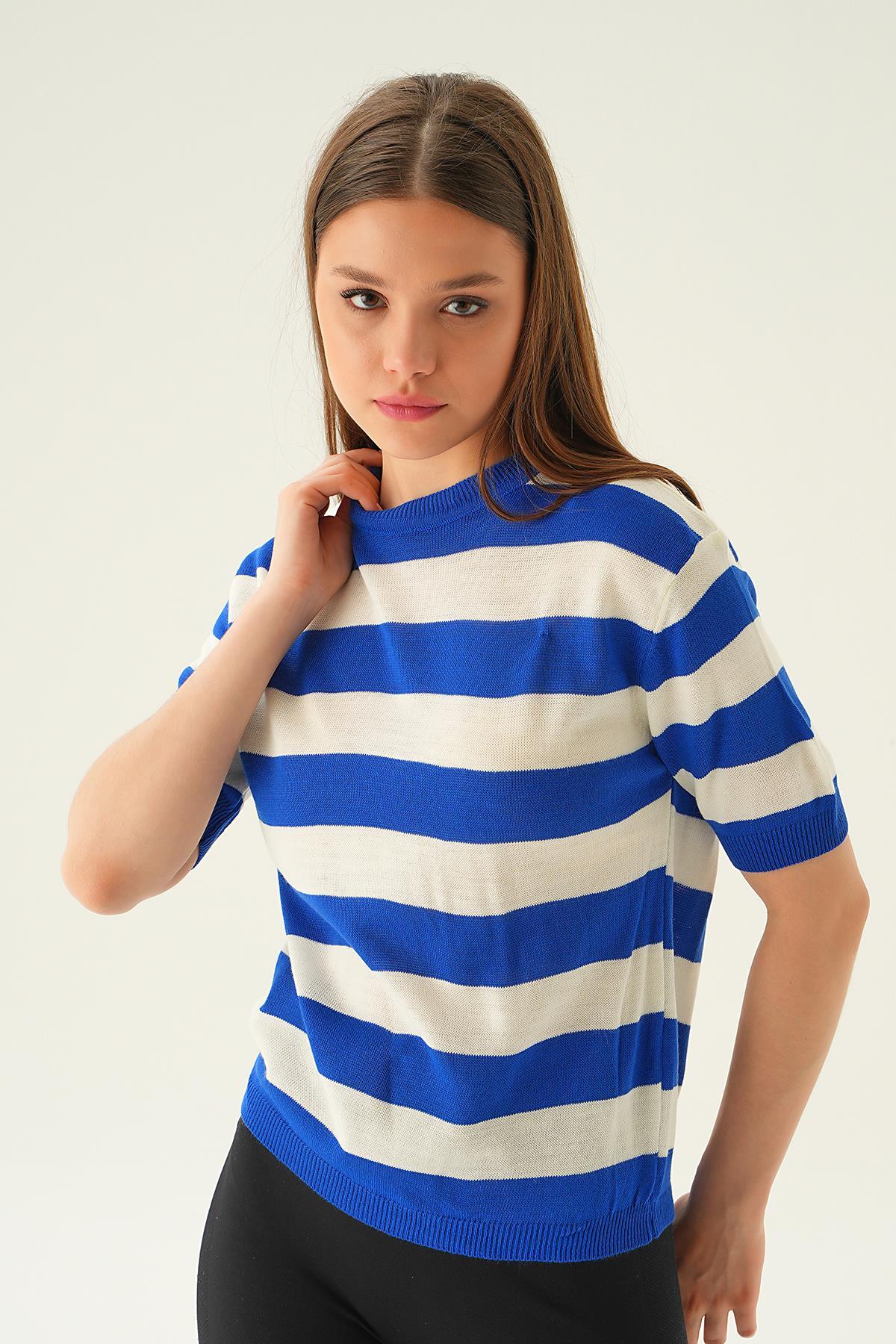 1461 Çizgili Tişört Saks - 2