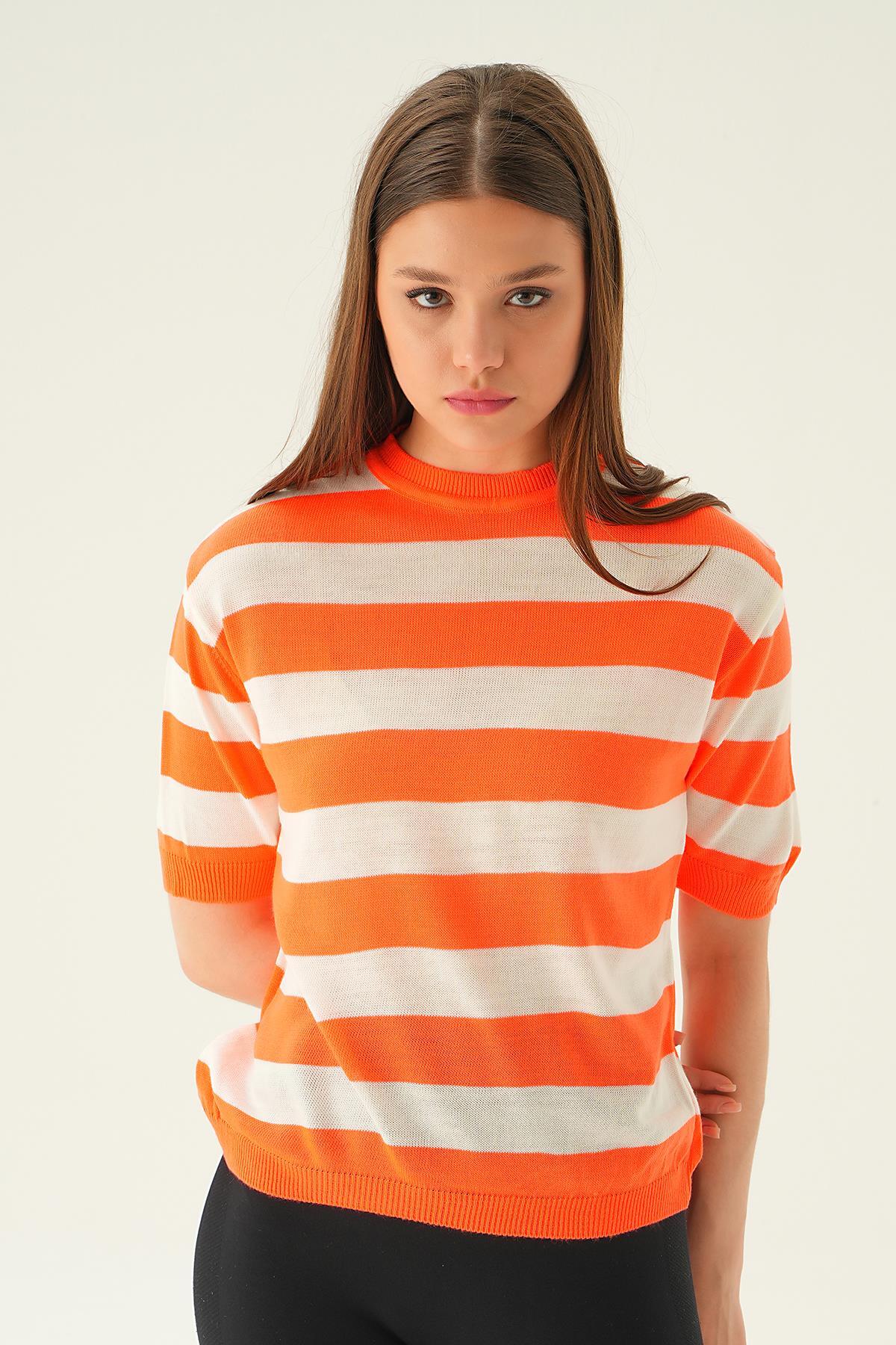 Orange Kalın Çizgili Tişört 1461 