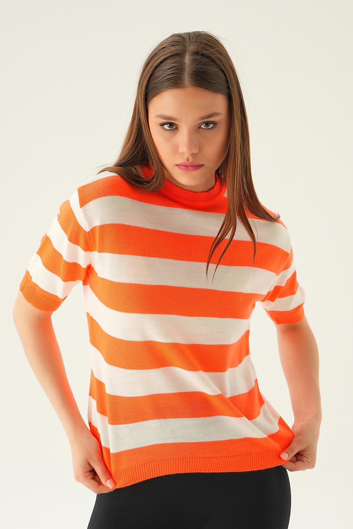 Orange Kalın Çizgili Tişört 1461 - 3