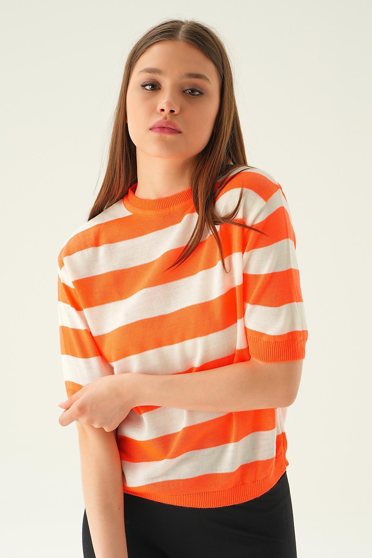 Orange Kalın Çizgili Tişört 1461 - 4