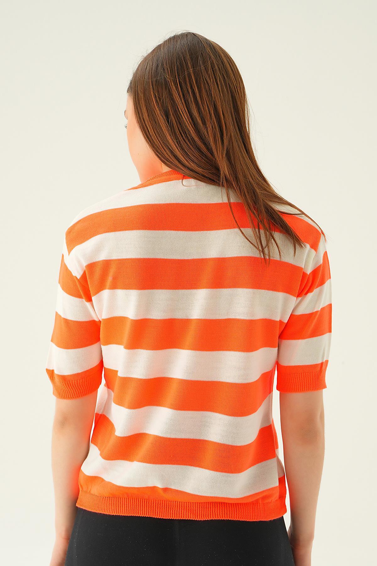 Orange Kalın Çizgili Tişört 1461 - 5