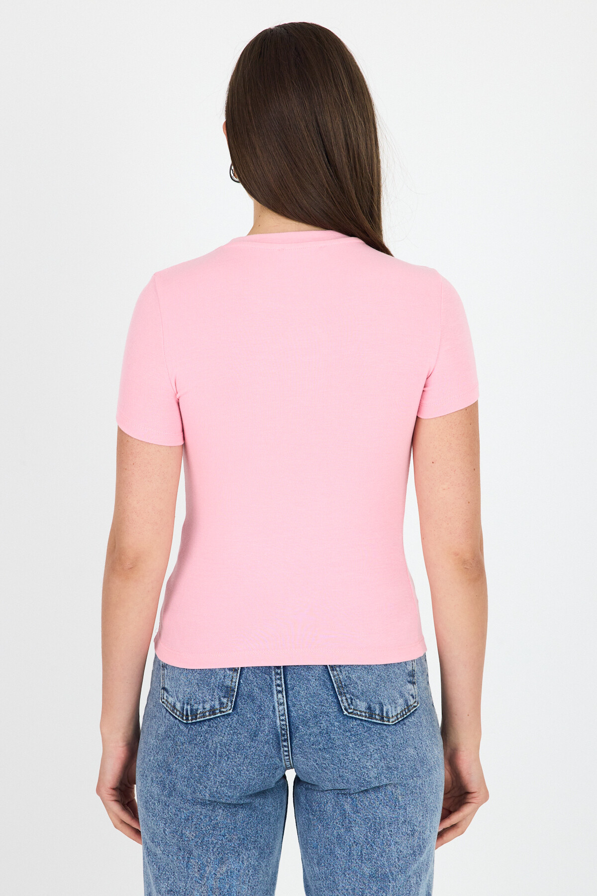 Pembe Viskoz/Yumuşak Kumaş Slim Fit Tişört 1468 - 5