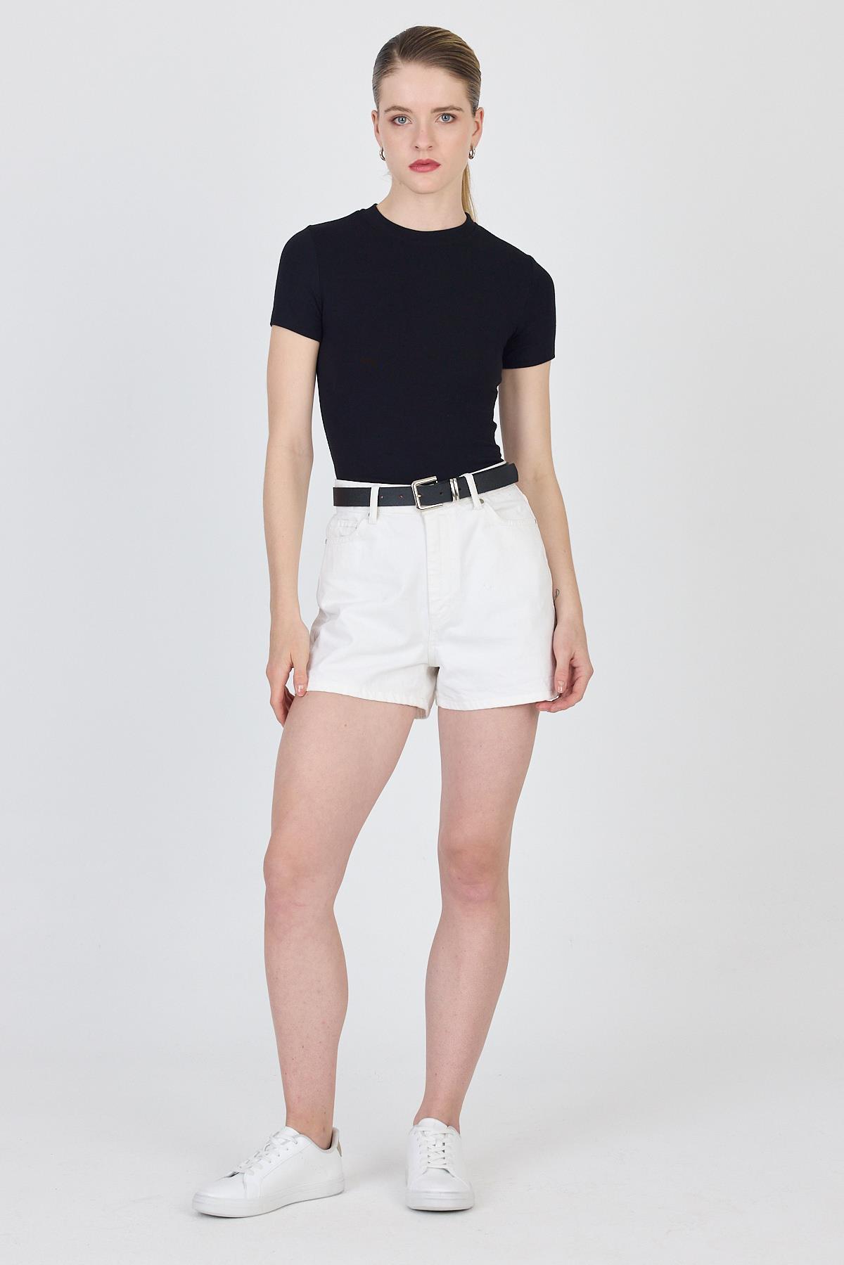 Siyah Bisiklet Yaka Viskoz/Yumuşak Kumaş Slim Fit Tişört 1468 - 6