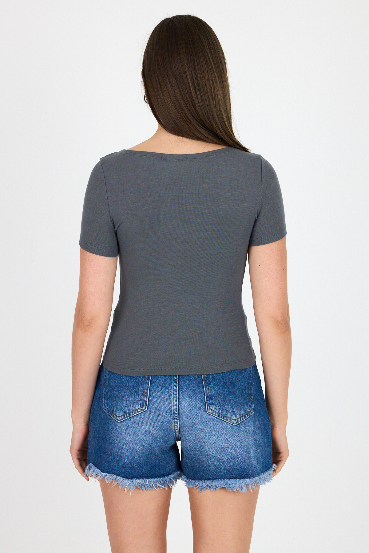 Antrasit Bisiklet Yaka Viskoz/Yumuşak Kumaş Tişört 1469 - 5