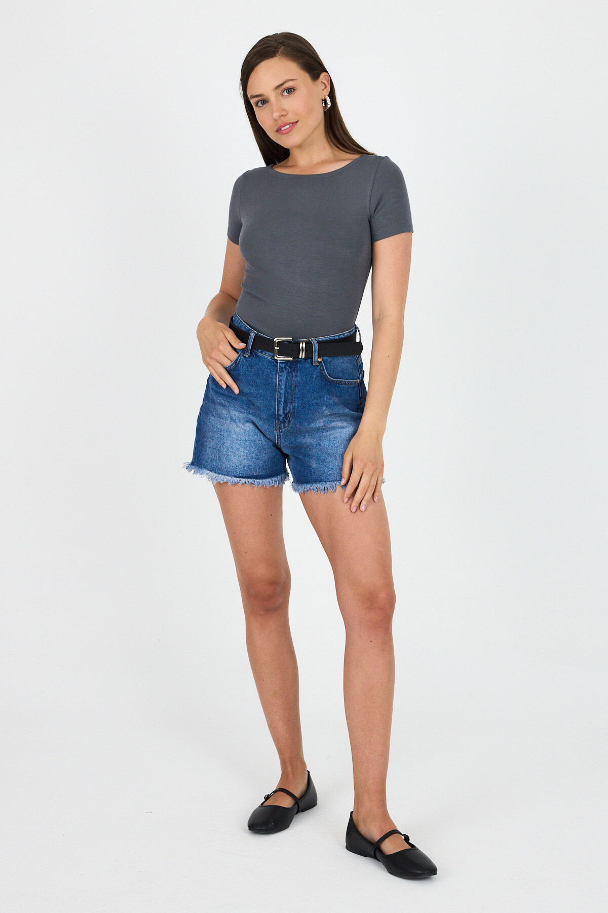 Antrasit Bisiklet Yaka Viskoz/Yumuşak Kumaş Tişört 1469 - 3