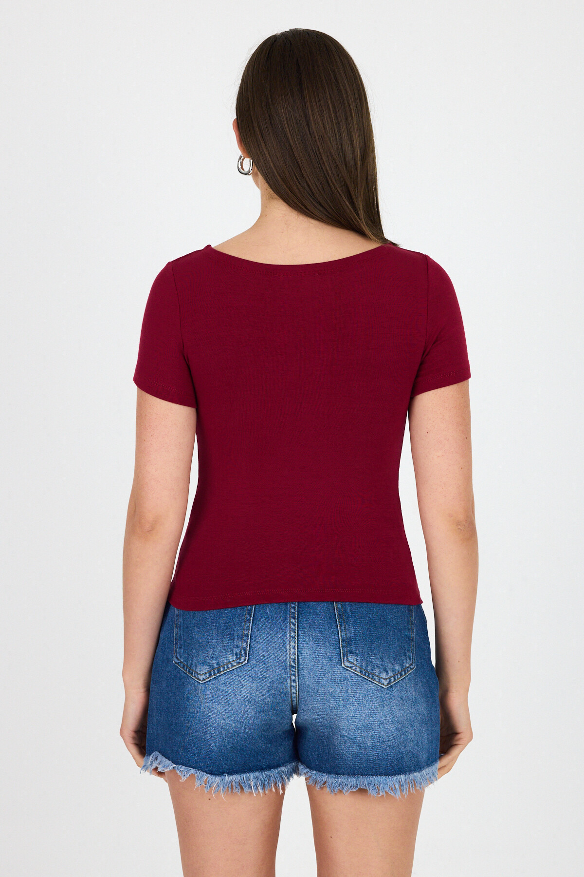 Bordo Bisiklet Yaka Viskoz/Yumuşak Kumaş Tişört 1469 - 5