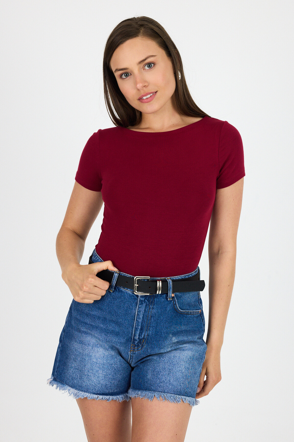 Bordo Bisiklet Yaka Viskoz/Yumuşak Kumaş Tişört 1469 - 7