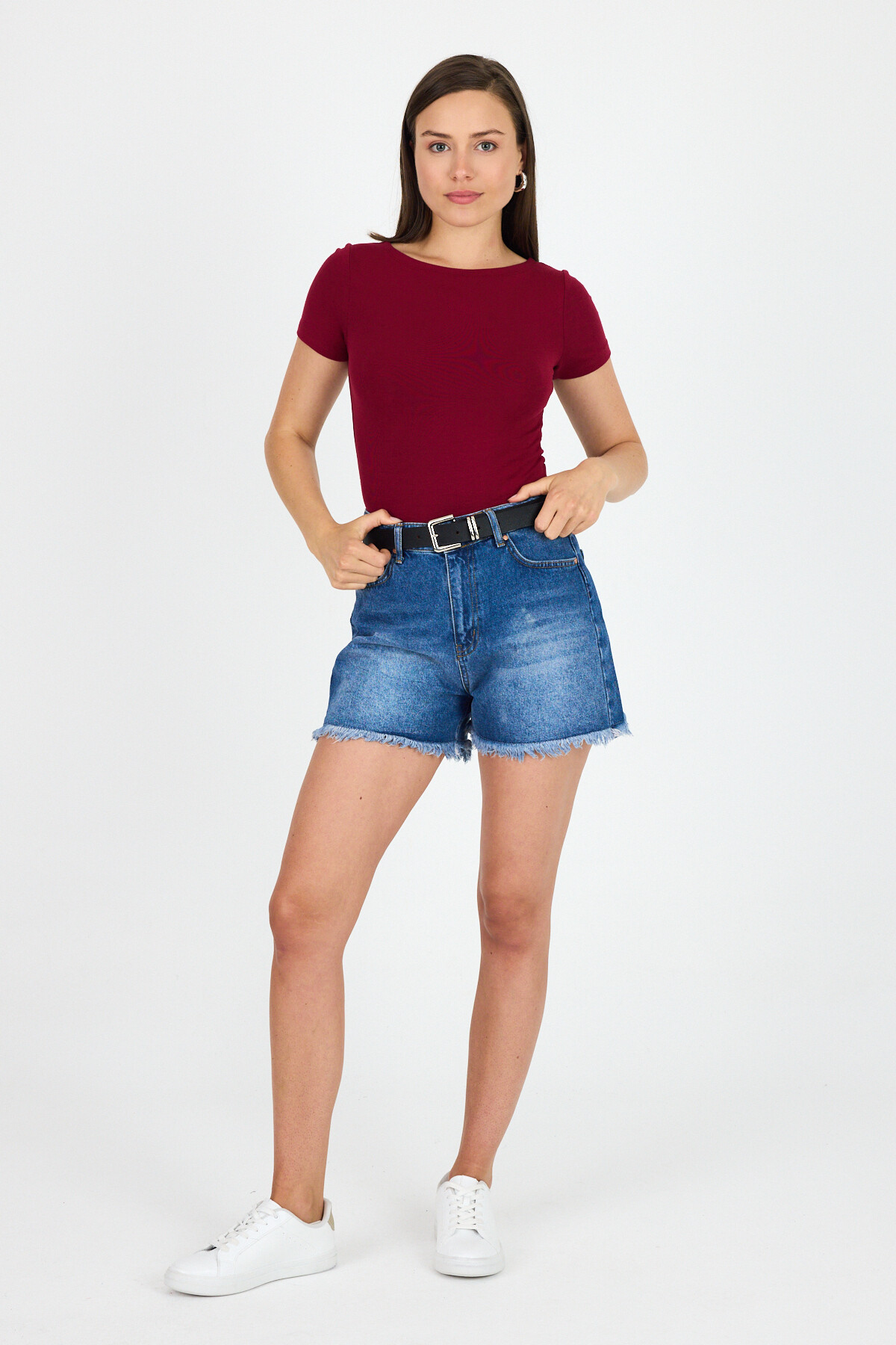 Bordo Bisiklet Yaka Viskoz/Yumuşak Kumaş Tişört 1469 - 6