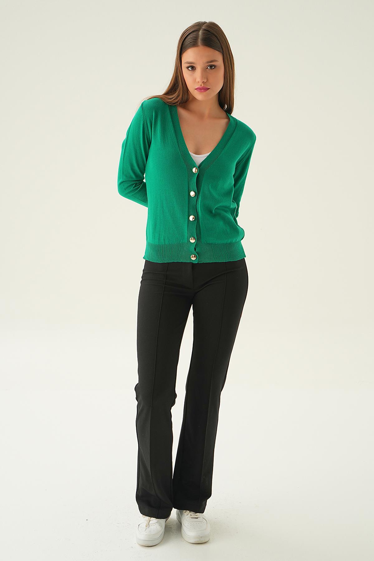 1471 Önü Düğmeli Hırka Benetton Yeşili 