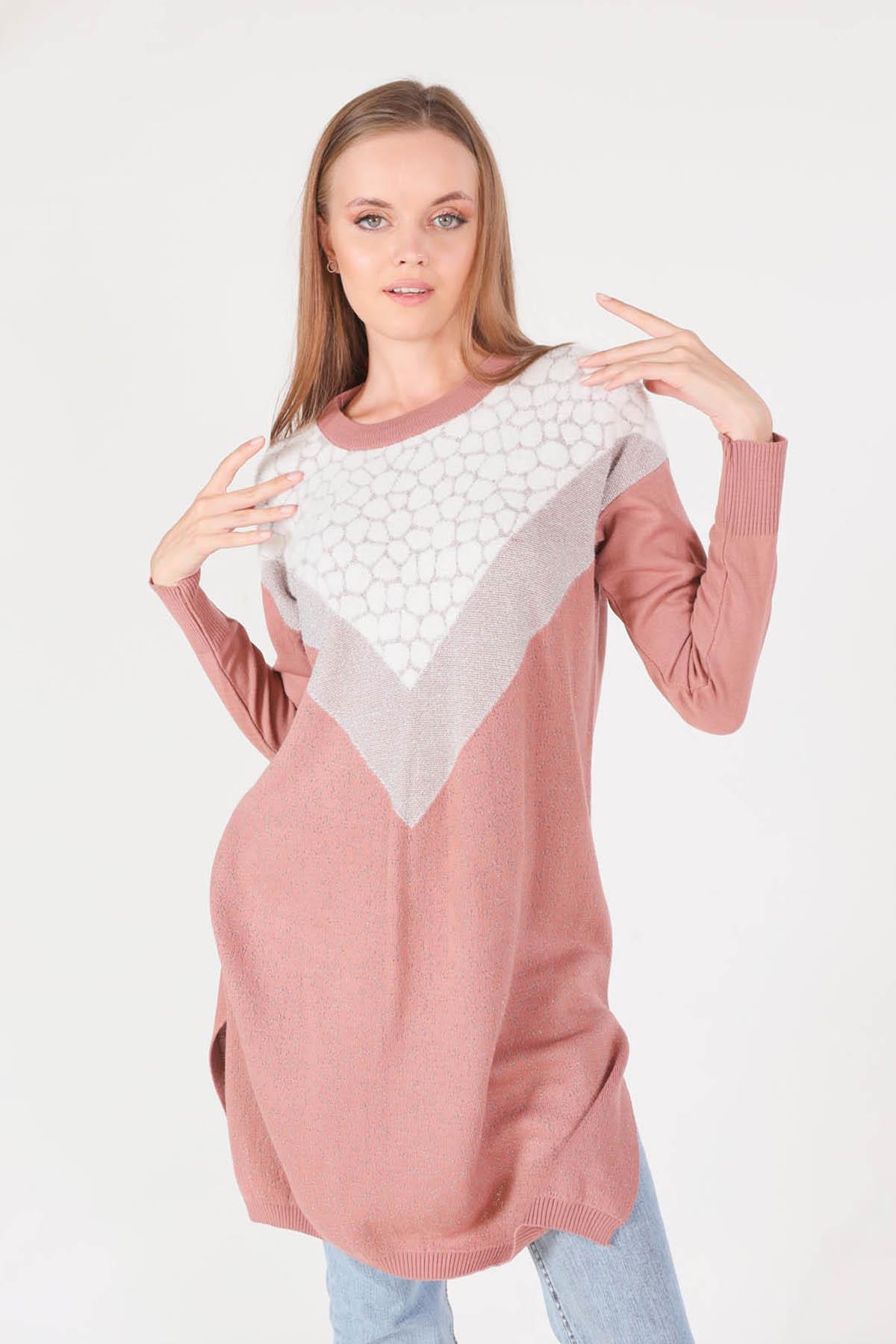 1475 Simli Triko Tunik Gül - 3