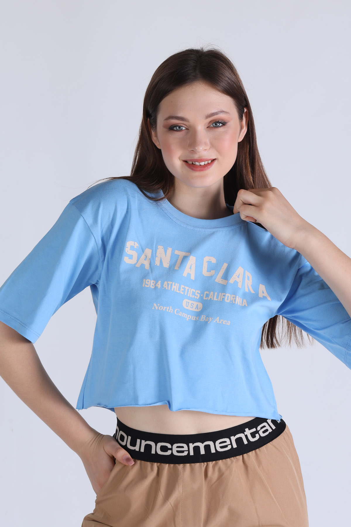 Mavi Santa Clara Baskı Oversize Tişört 1477 - 3