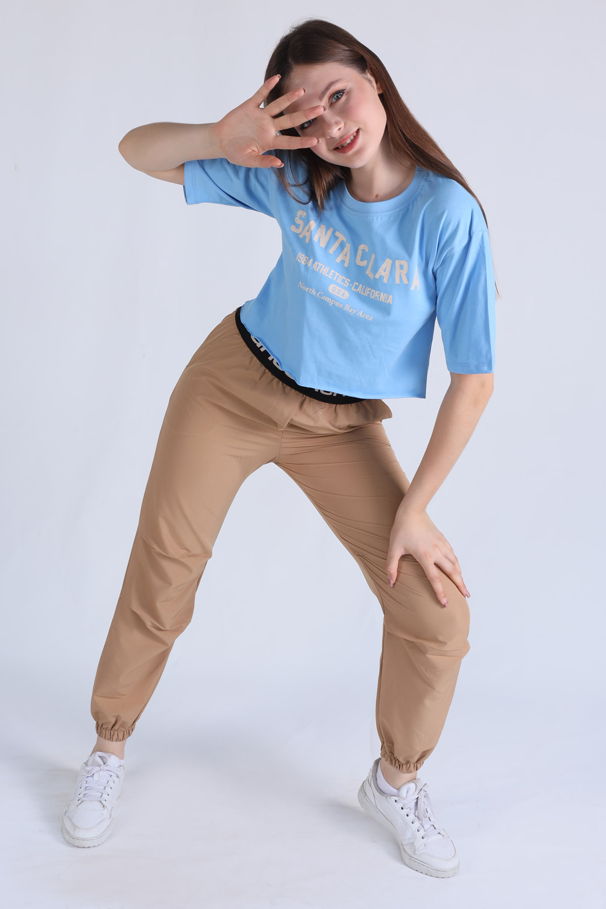 Mavi Santa Clara Baskı Oversize Tişört 1477 - 5