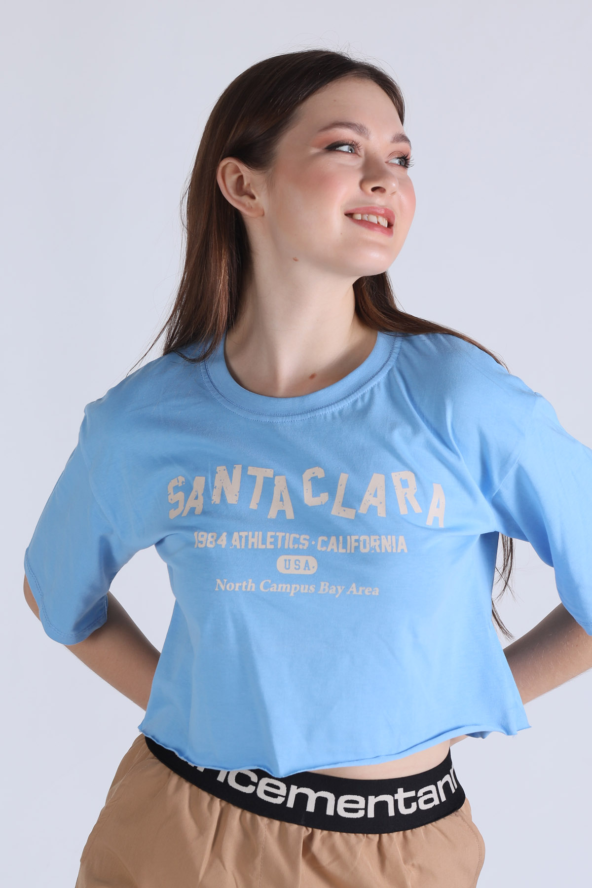 Mavi Santa Clara Baskı Oversize Tişört 1477 - 6