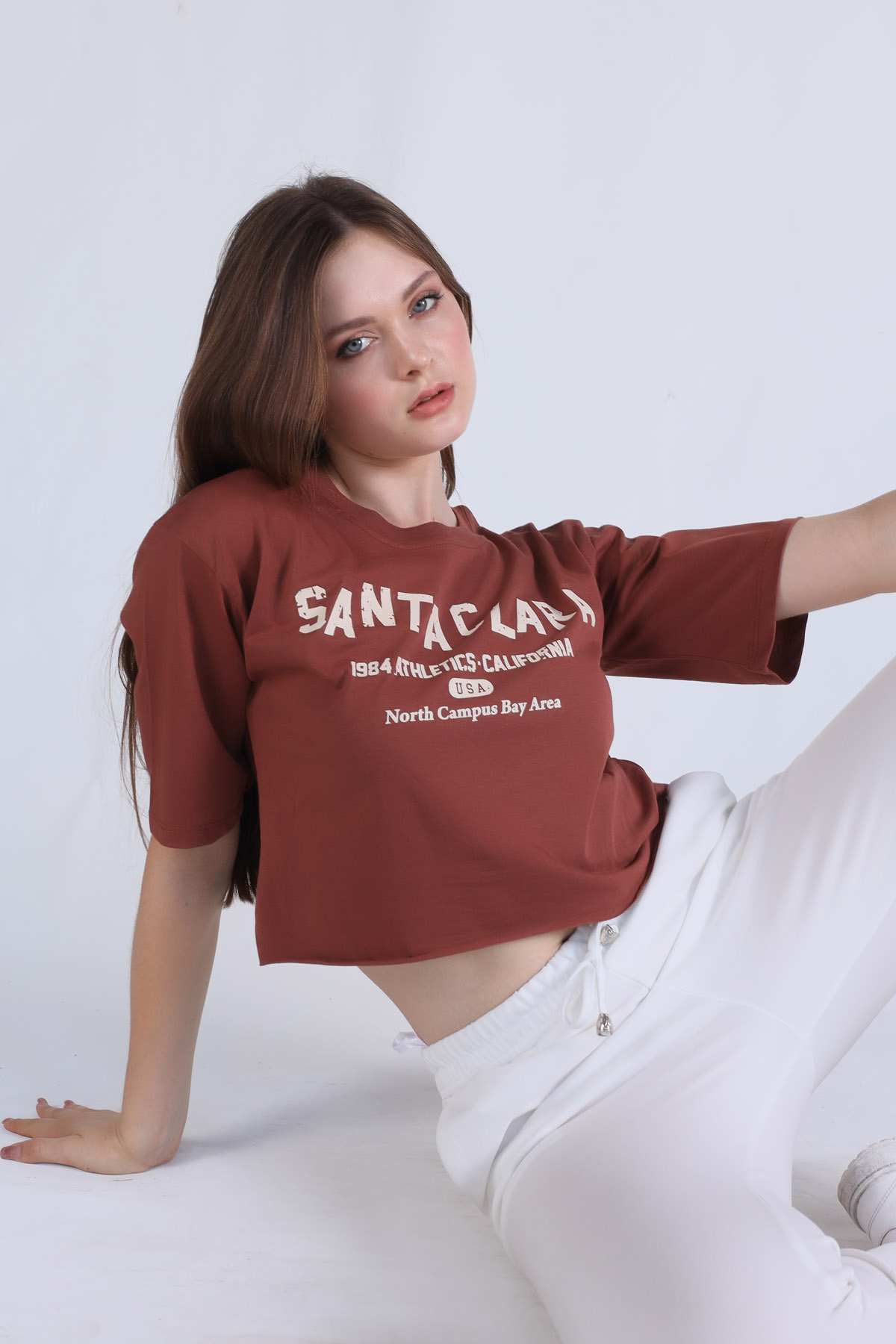Tarçın Santa Clara Baskı Oversize Tişört 1477 - 3