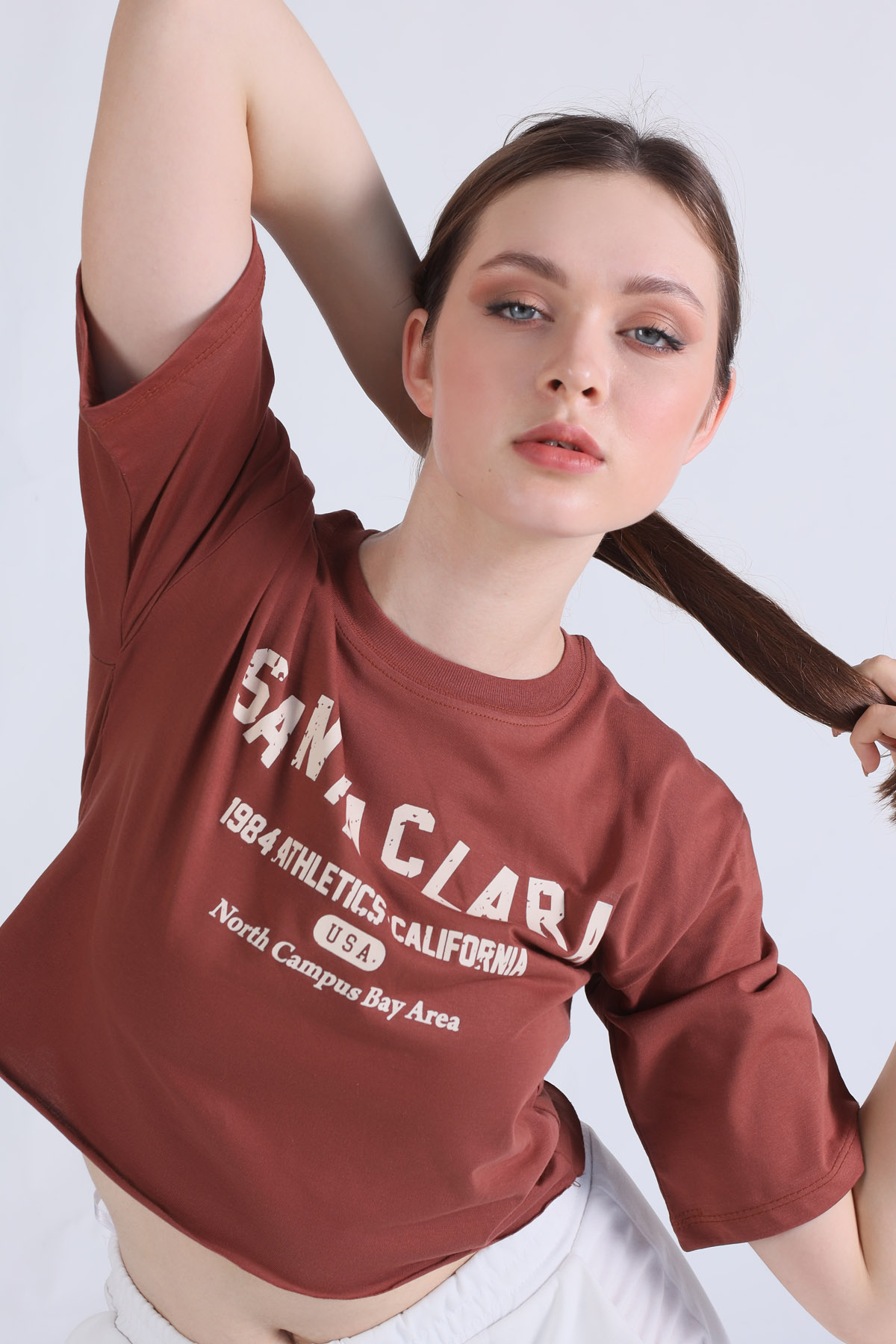 Tarçın Santa Clara Baskı Oversize Tişört 1477 - 2