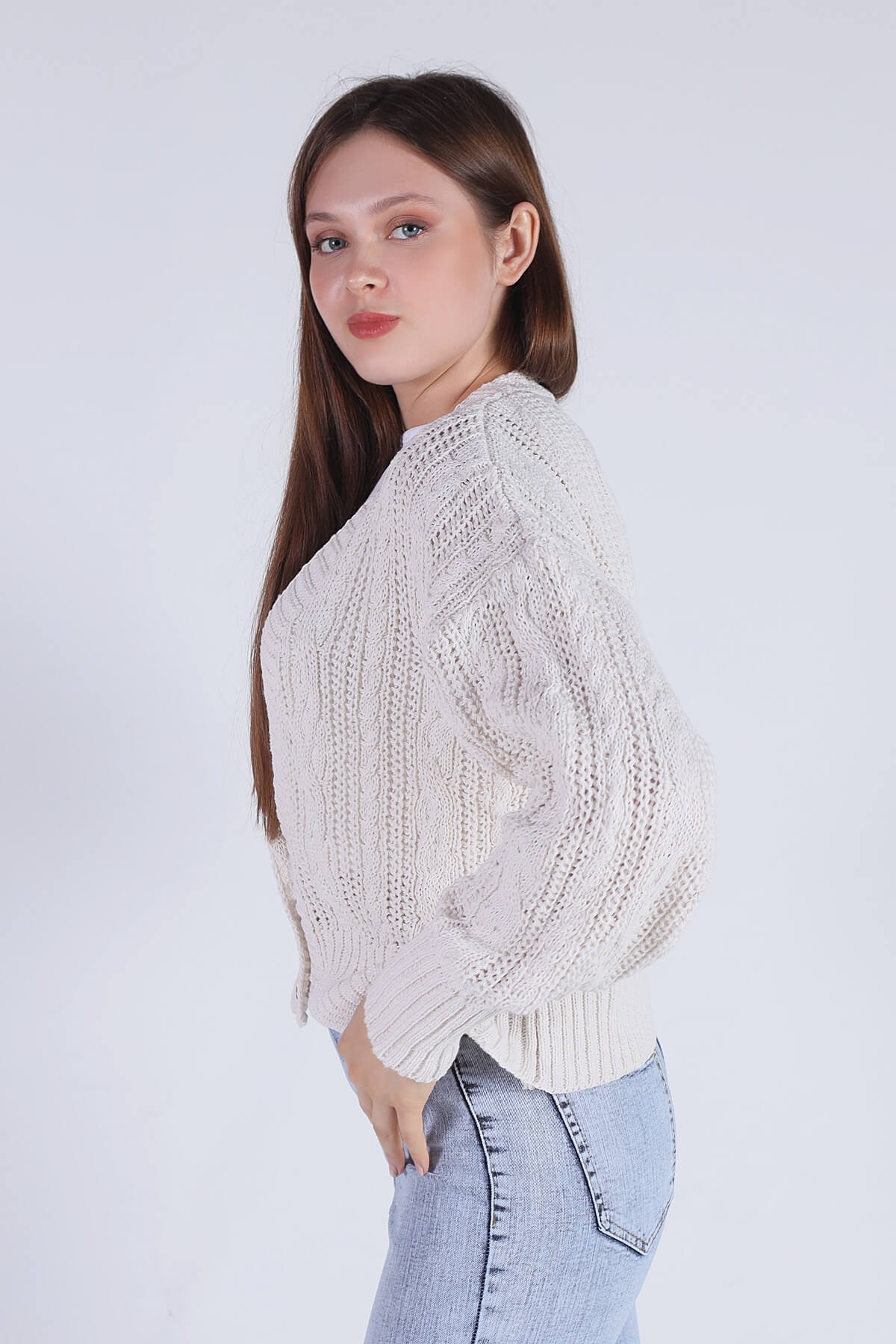 1486 Çift Düğmeli Hırka Ekru - 2