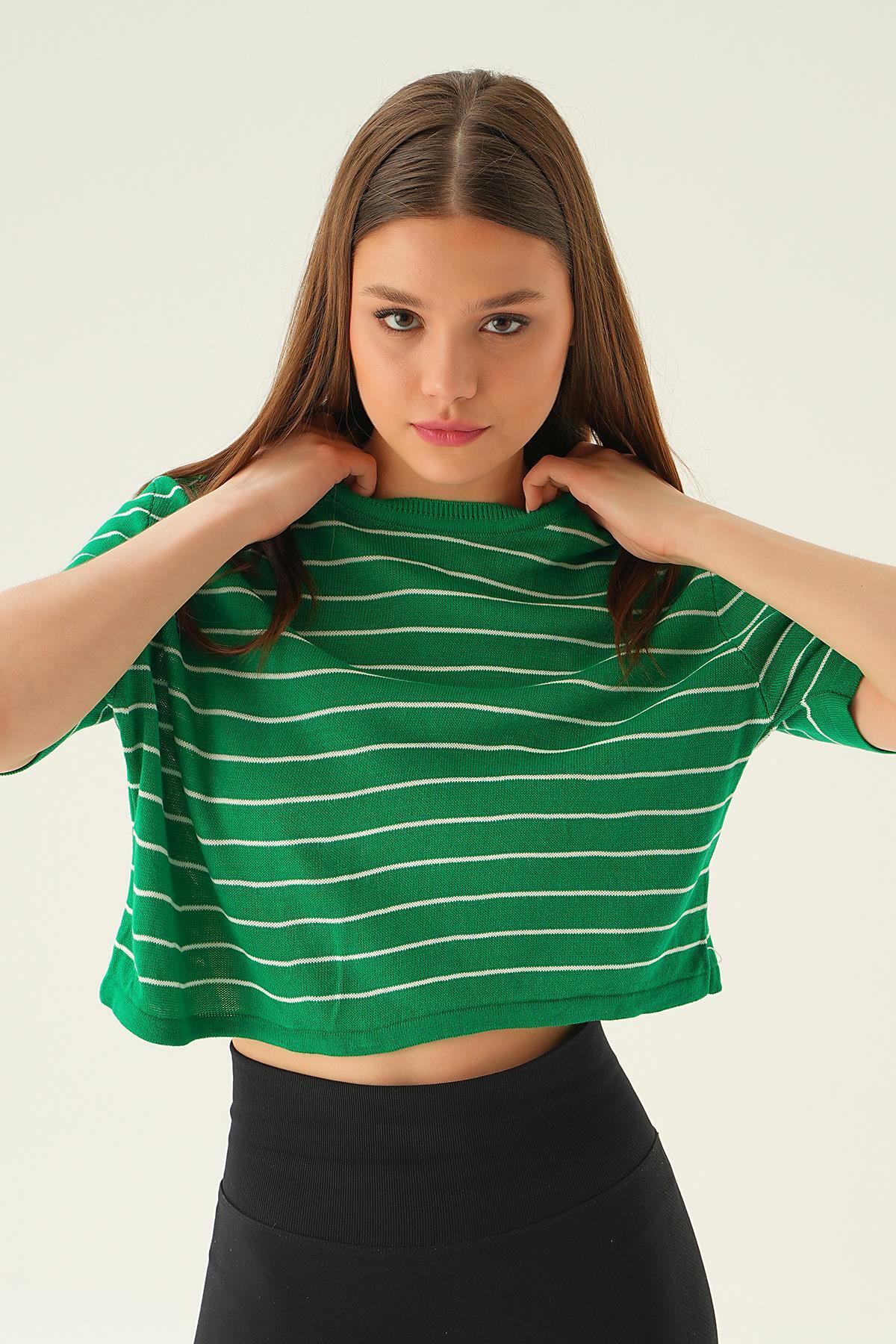 1488 Çizgili Tişört Benetton Yeşili - 1