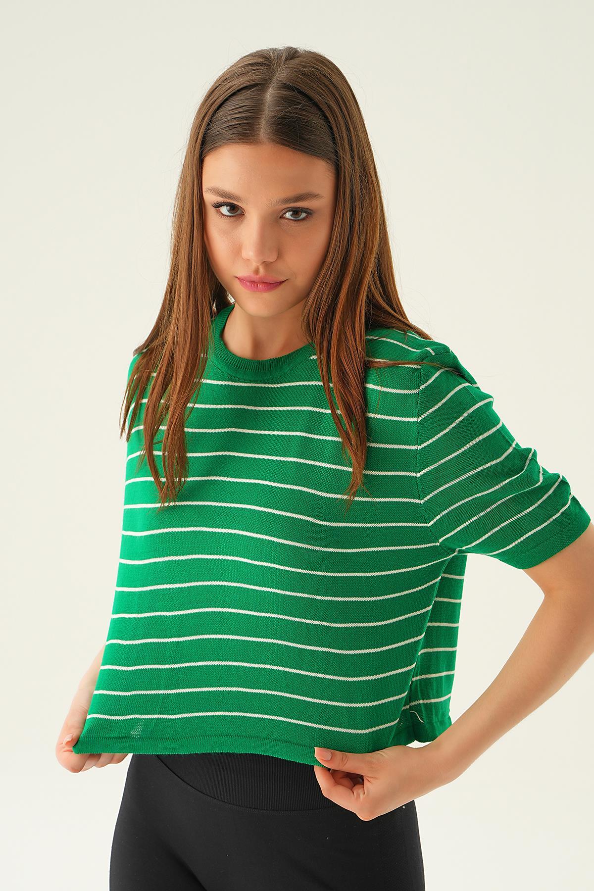 Çizgili Tişört 1488 Benetton Yeşili - 3