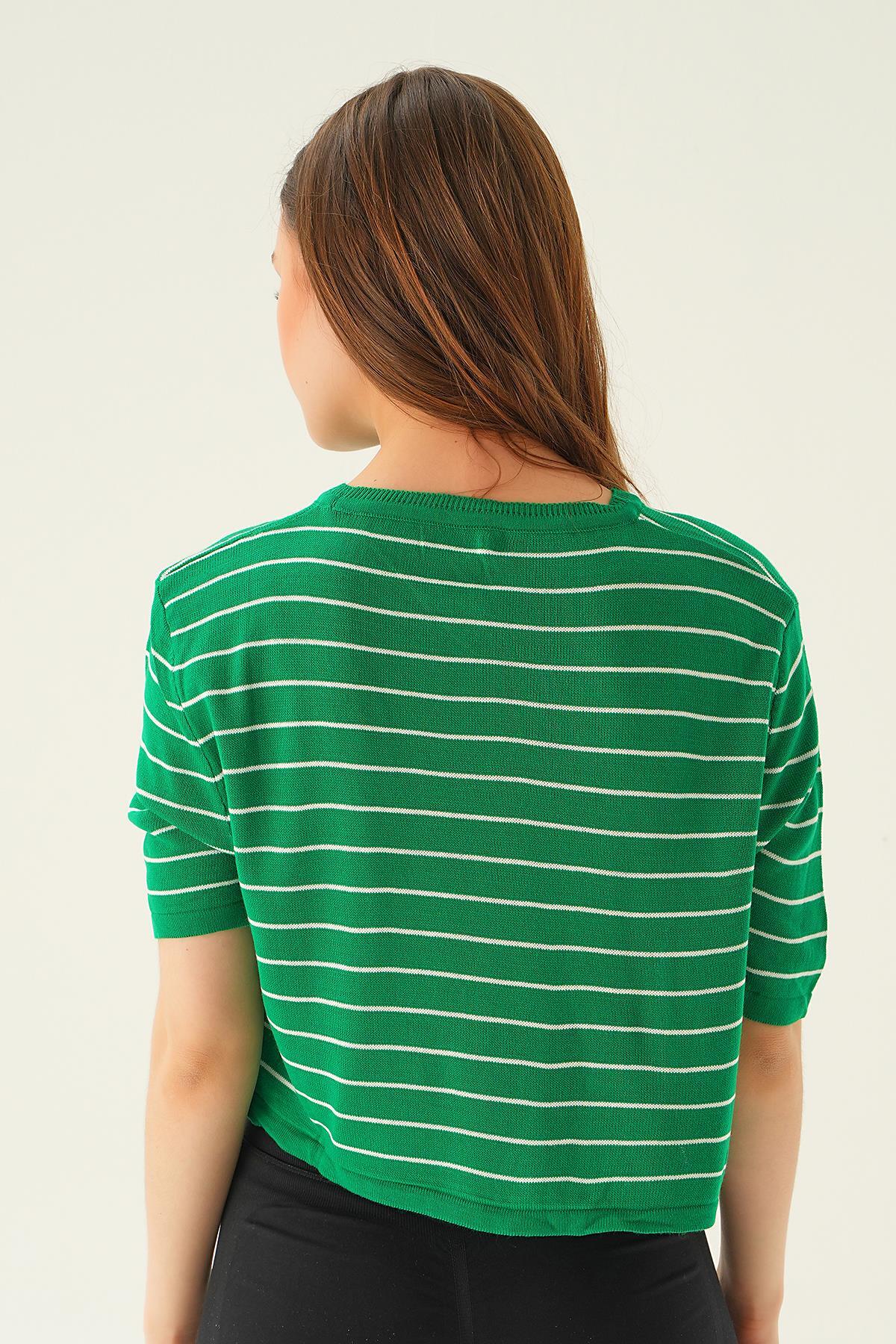 Çizgili Tişört 1488 Benetton Yeşili - 5