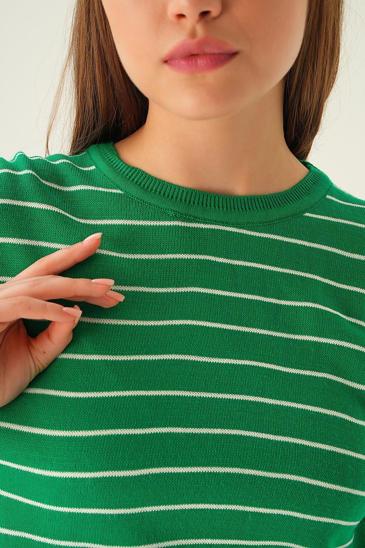 Çizgili Tişört 1488 Benetton Yeşili - 6