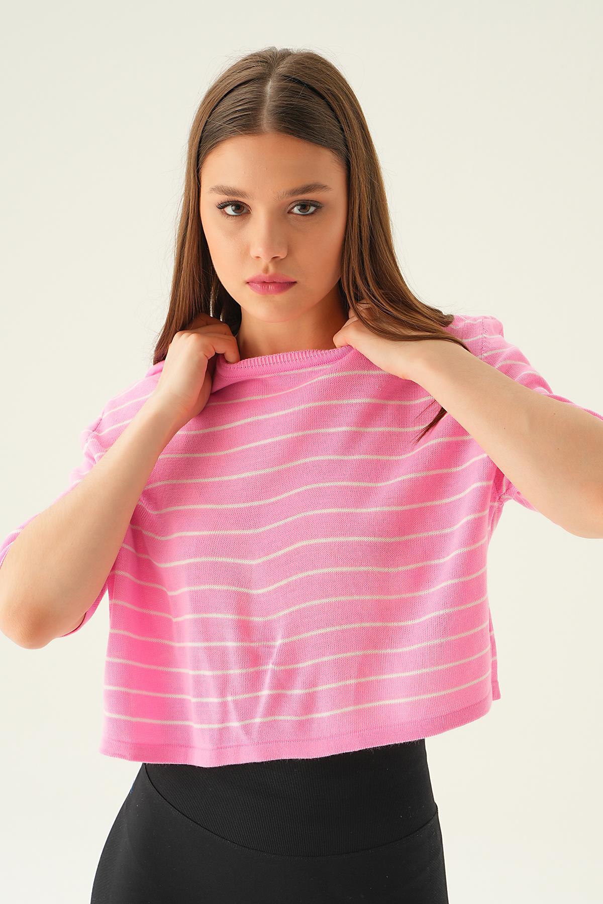 Pembe Çizgili Tişört 1488 - 3