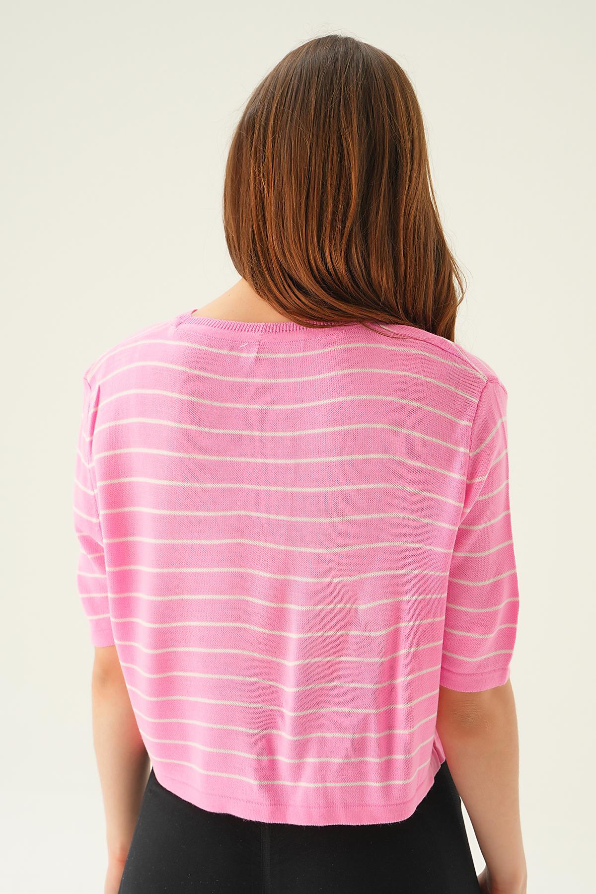 Çizgili Tişört 1488 Pembe - 5
