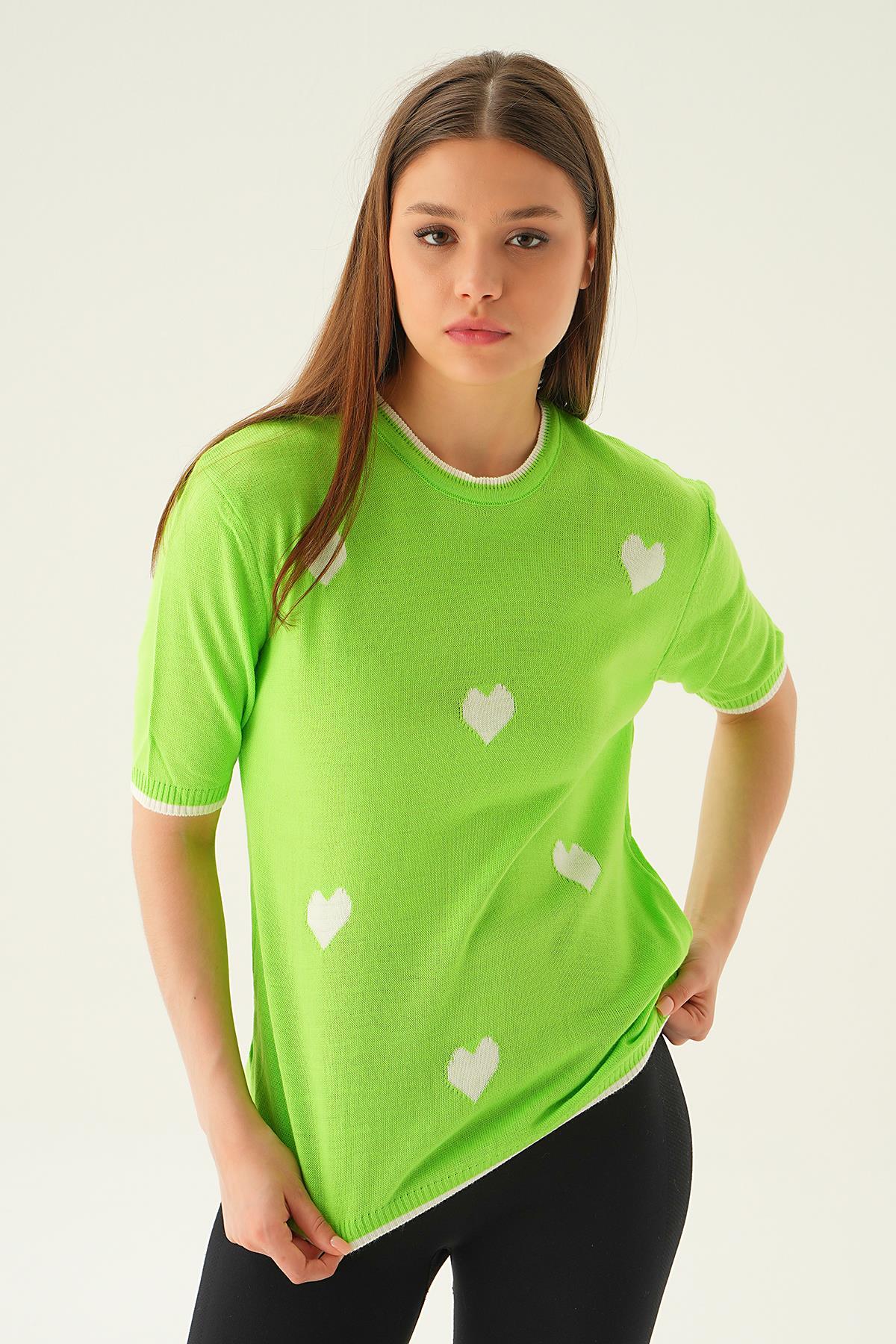 1489 Kalpli Tişört Elma Yeşili - 1