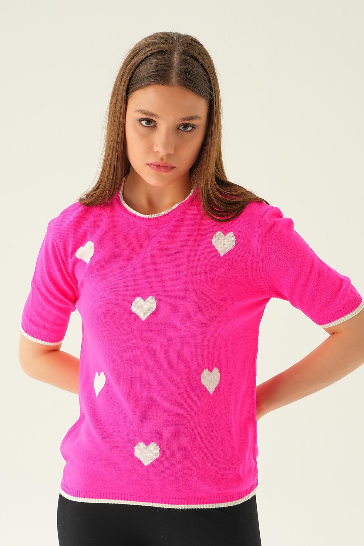 Fuşya Kalpli Tişört 1489 - 4