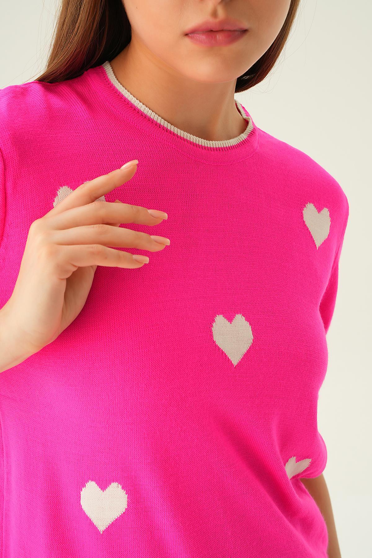 Fuşya Kalpli Tişört 1489 - 6