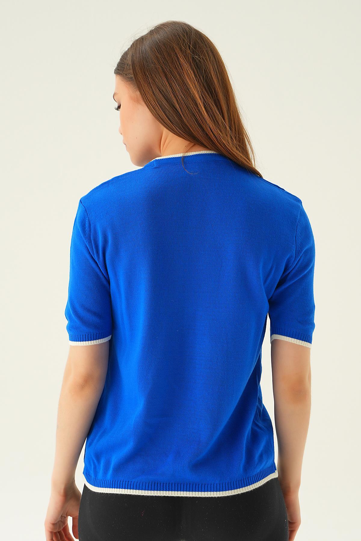 1489 Kalpli Tişört Saks - 5