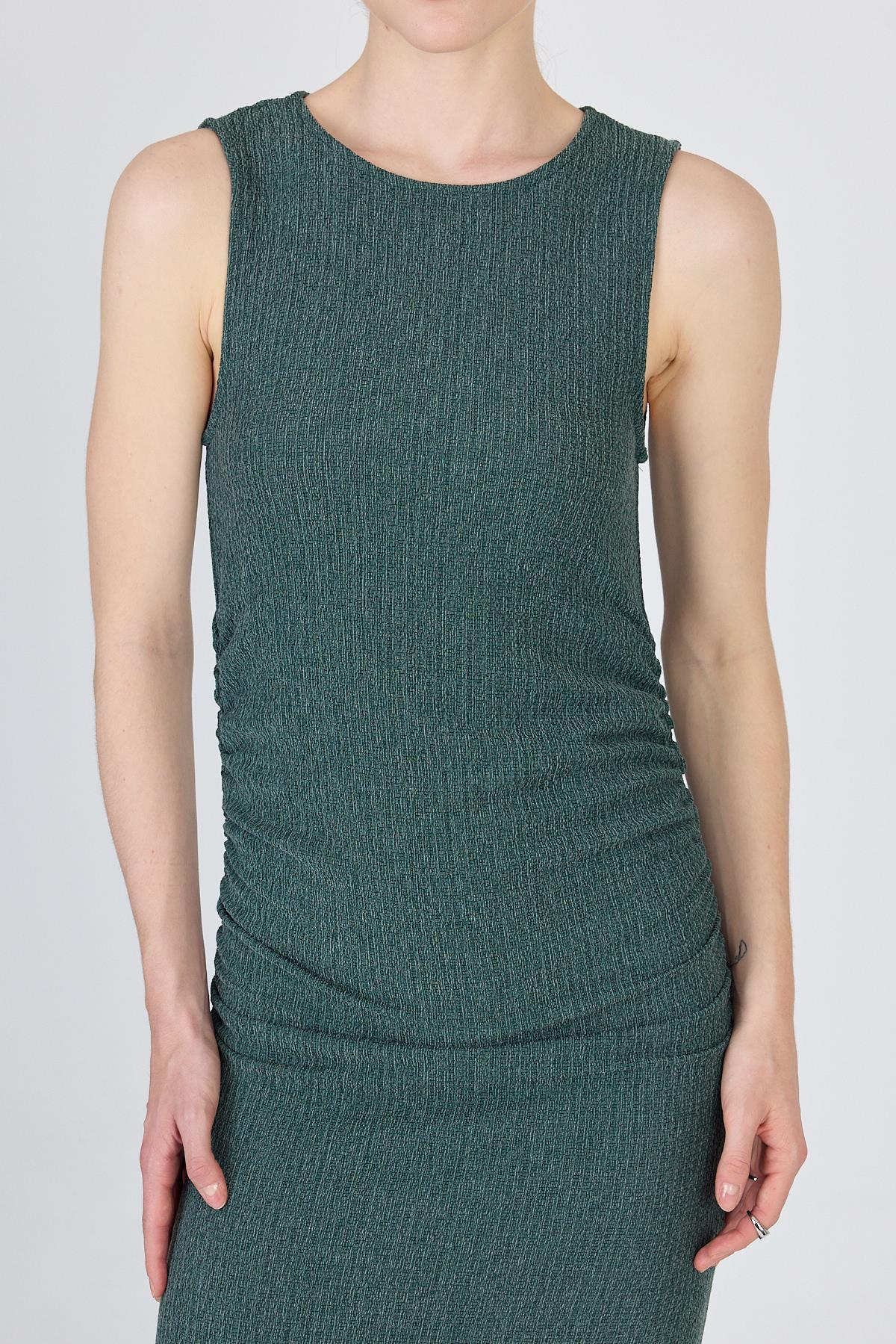 Yeşil Bisiklet Yaka Yanları Büzgülü Uzun Elbise 1489 - 4