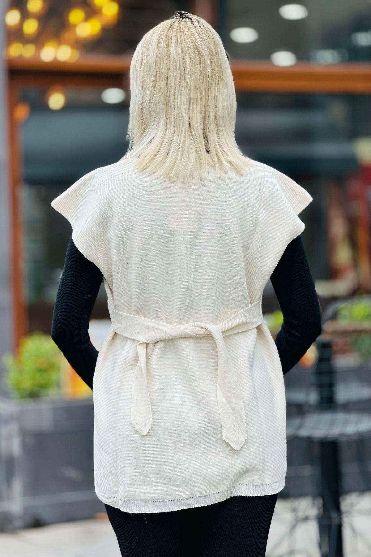 Krem Bağlama Detay Süveter 1490 - 2