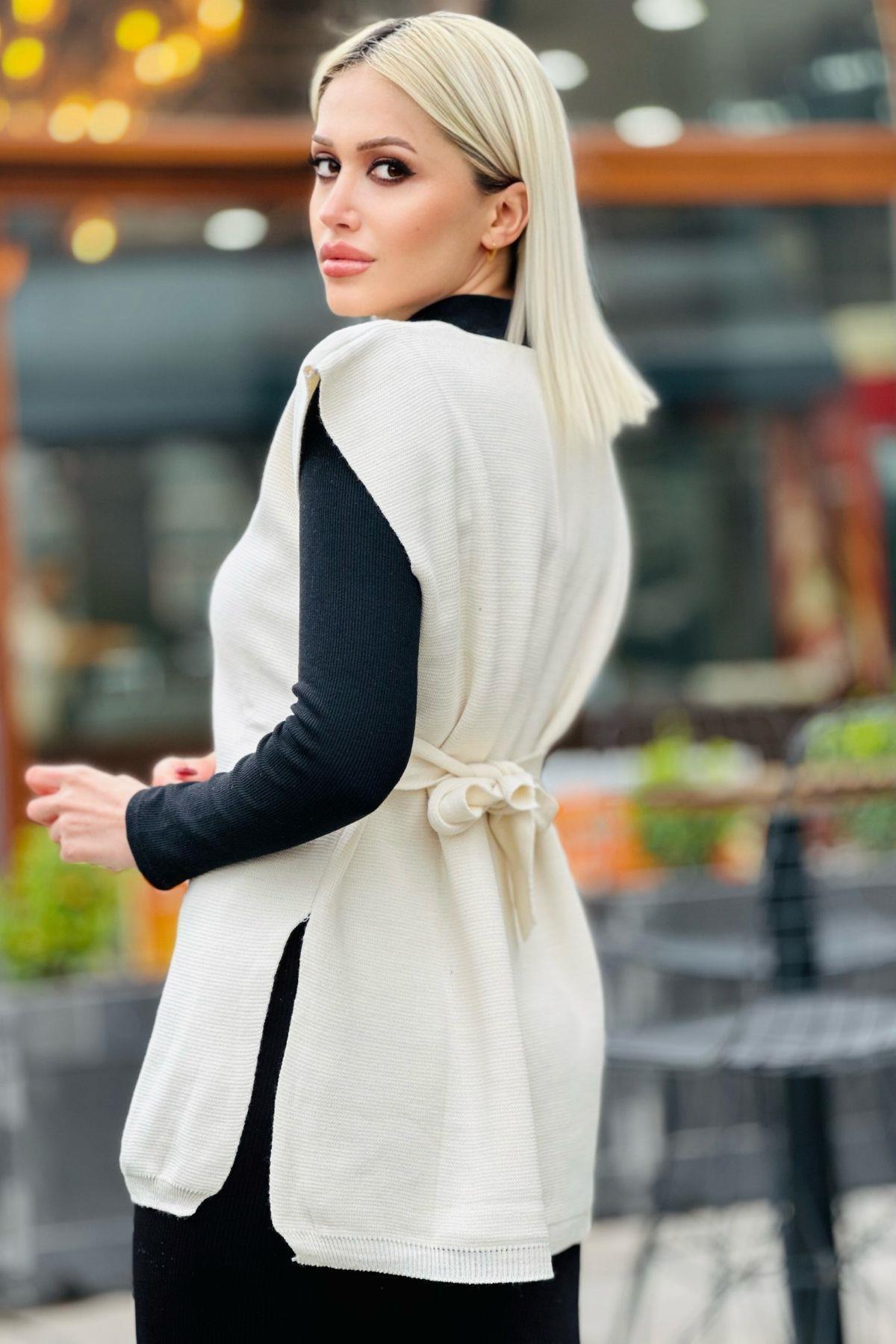 Krem Bağlama Detay Süveter 1490 - 3