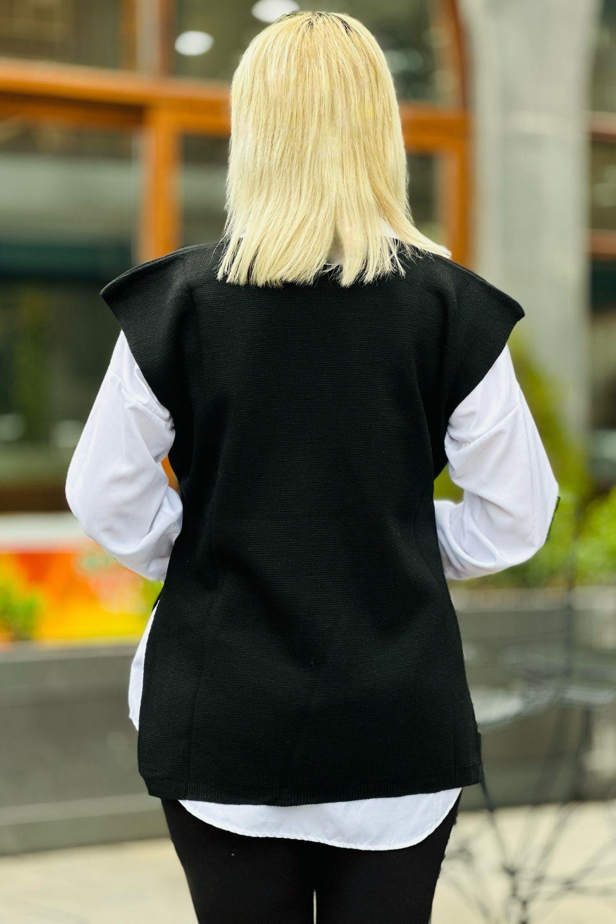 Siyah Bağlama Detay Süveter 1490 - 3