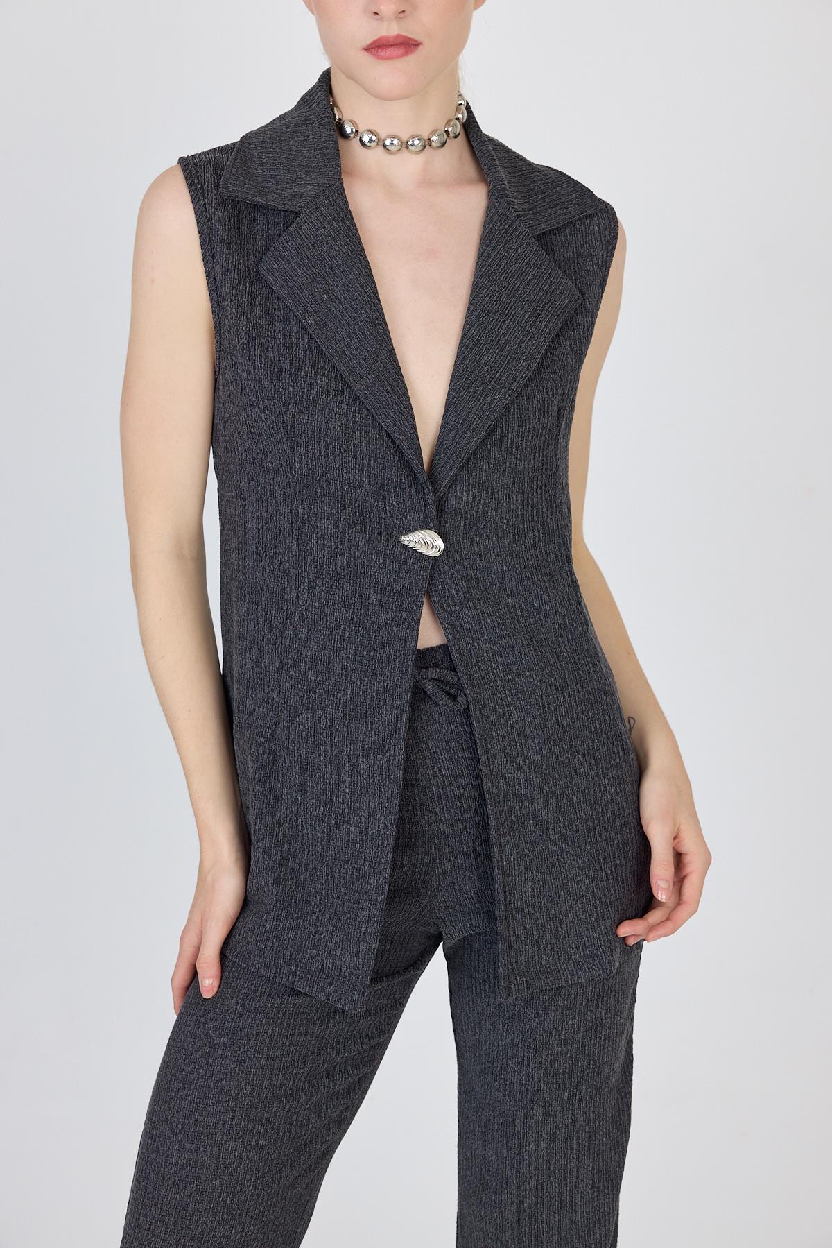 Antrasit Kolsuz Yelek ve Bol Paça Pantolon Takımı 1490 - 4