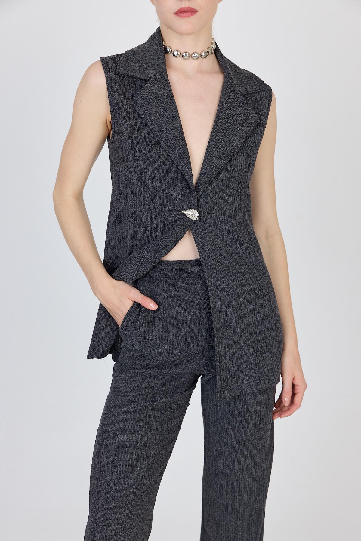 Antrasit Kolsuz Yelek ve Bol Paça Pantolon Takımı 1490 - 7