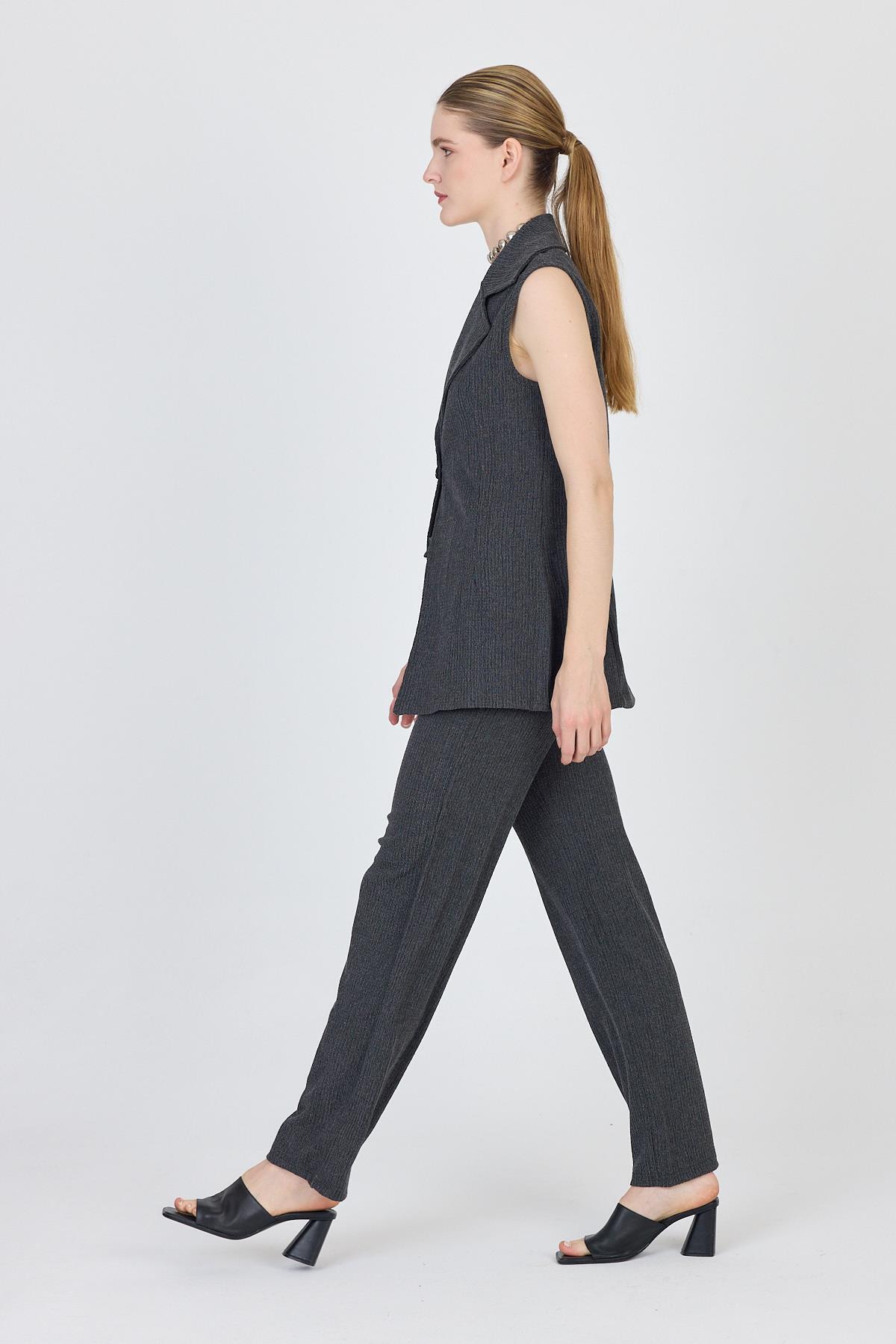 Antrasit Kolsuz Yelek ve Bol Paça Pantolon Takımı 1490 - 3