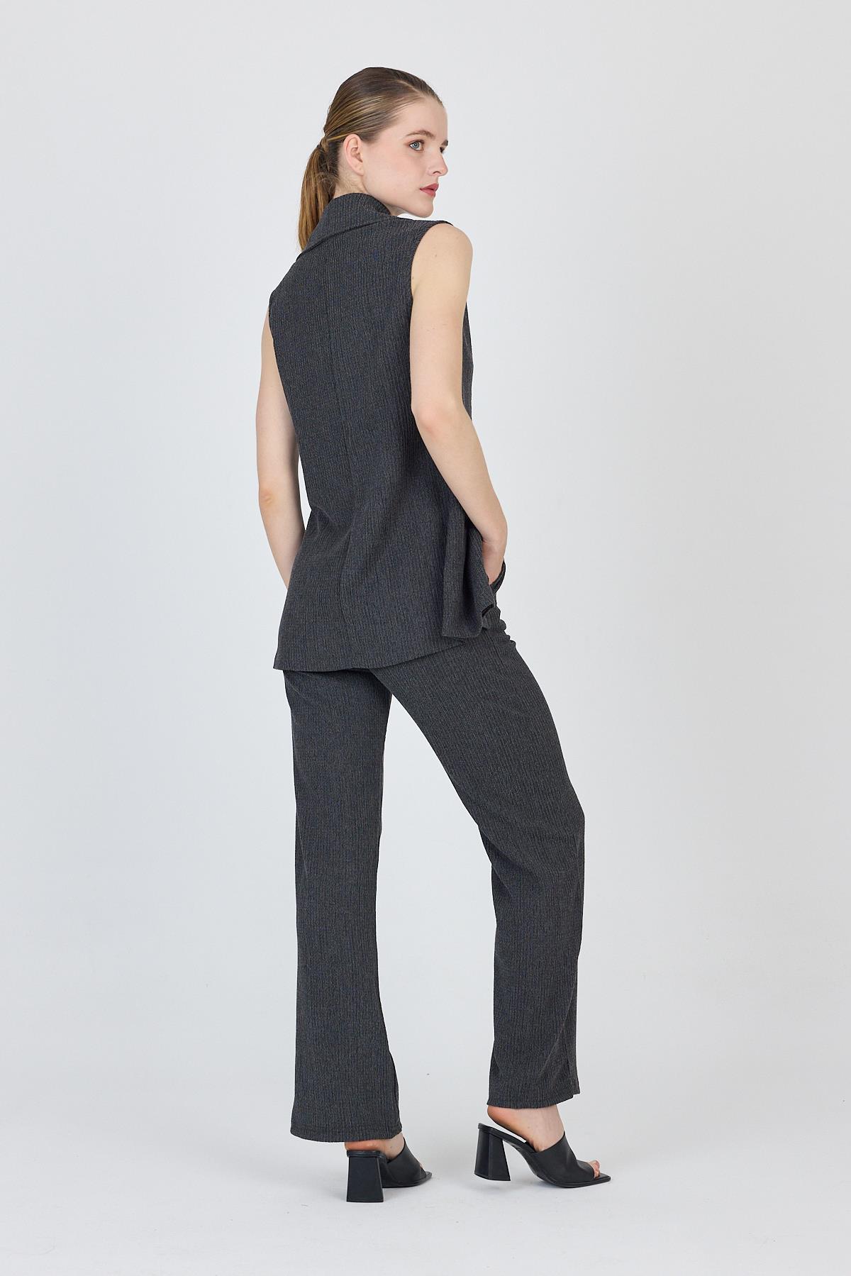 Antrasit Kolsuz Yelek ve Bol Paça Pantolon Takımı 1490 - 5