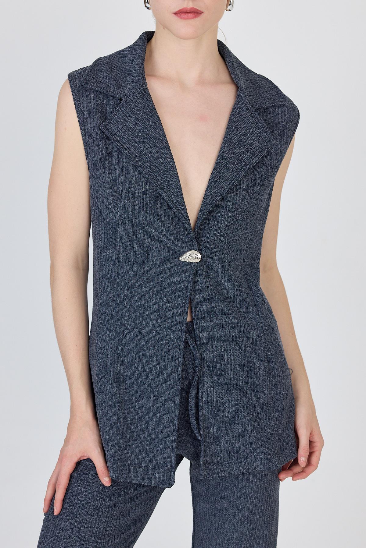 Mavi Kolsuz Yelek ve Bol Paça Pantolon Takımı 1490 - RAYS