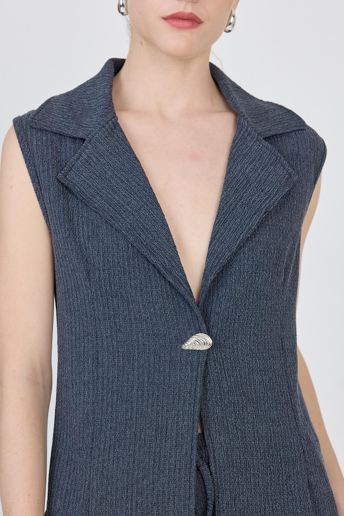 Mavi Kolsuz Yelek ve Bol Paça Pantolon Takımı 1490 - 4