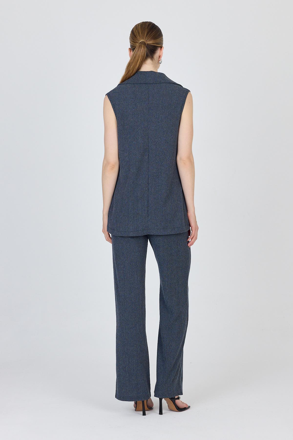 Mavi Kolsuz Yelek ve Bol Paça Pantolon Takımı 1490 - 5