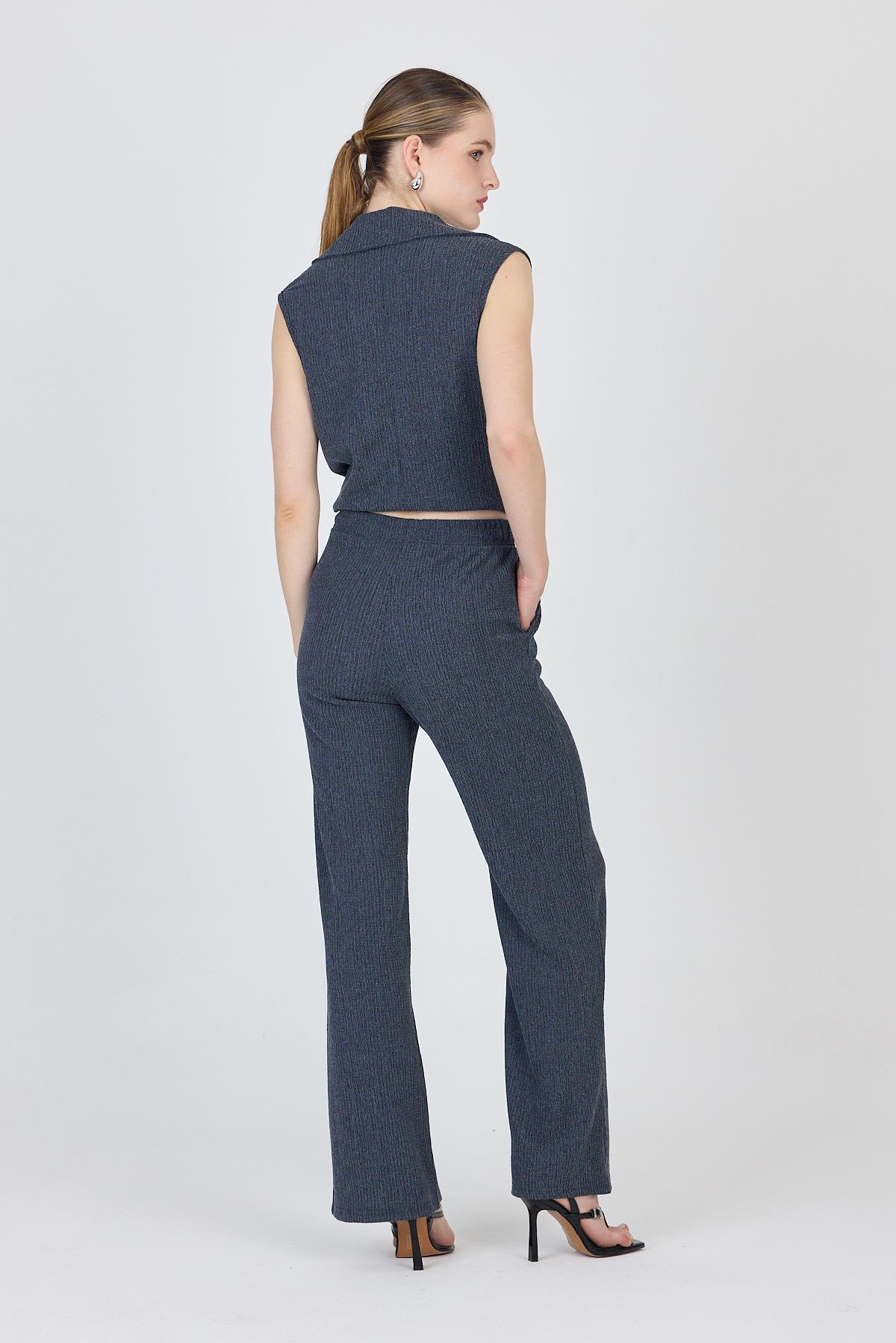 Mavi Kolsuz Yelek ve Bol Paça Pantolon Takımı 1490 - 7