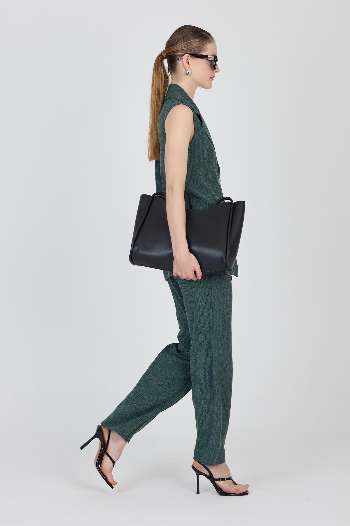 Yeşil Kolsuz Yelek ve Bol Paça Pantolon Takımı 1490 - 3