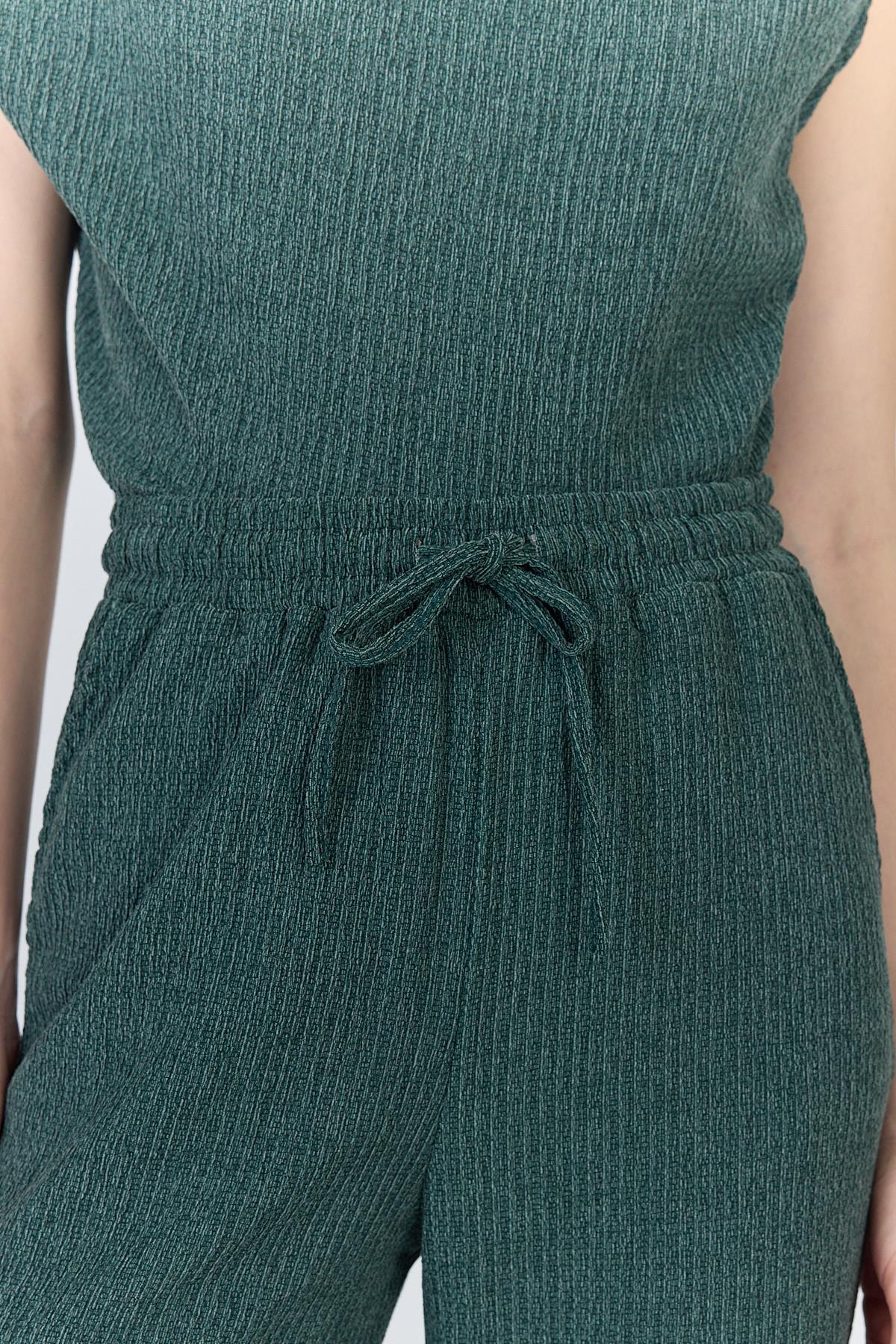 Yeşil Asimetrik Omuz Detaylı Bluz ve Geniş Paça Pantolon Takım 1491 - 6