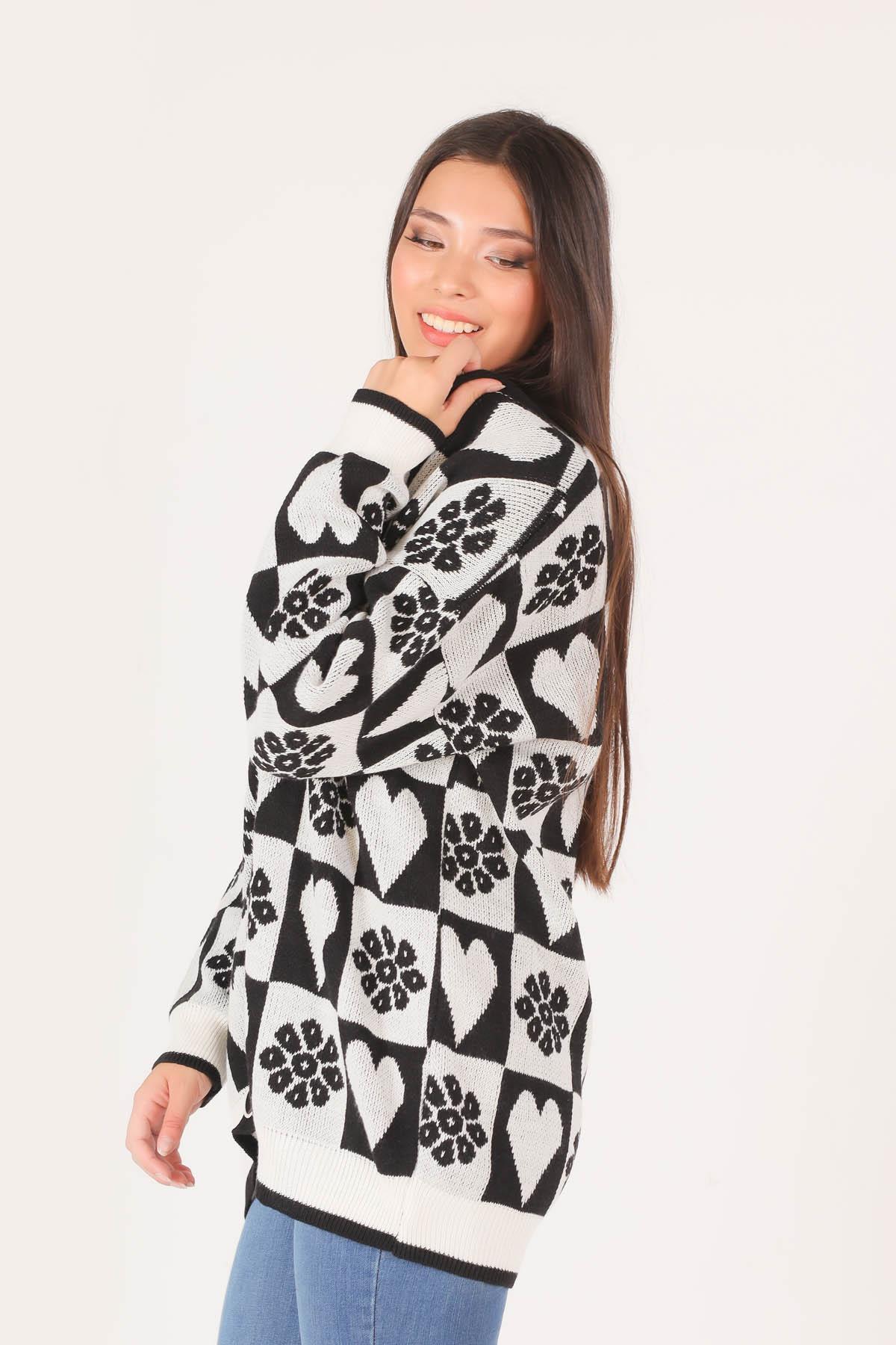 1497 Kalp Desenli Hırka Siyah - 2