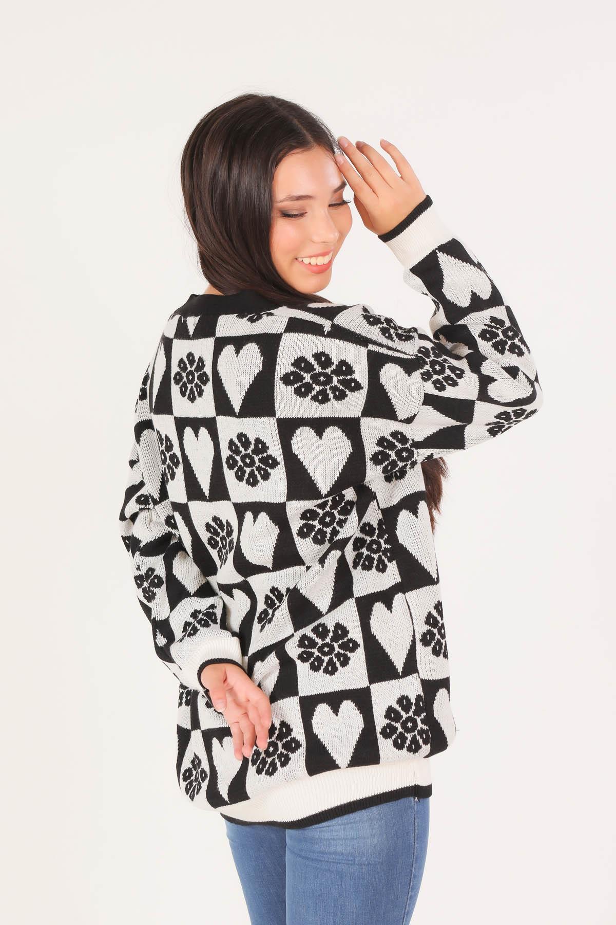 1497 Kalp Desenli Hırka Siyah - 3