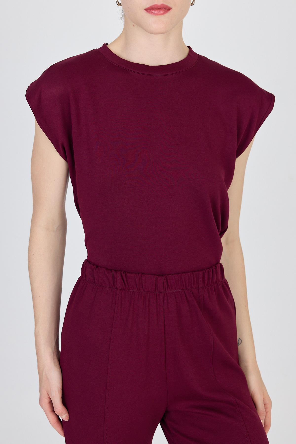 Bordo Bisiklet Yaka İkili Tişört Pantolon Takım 1502 - 3