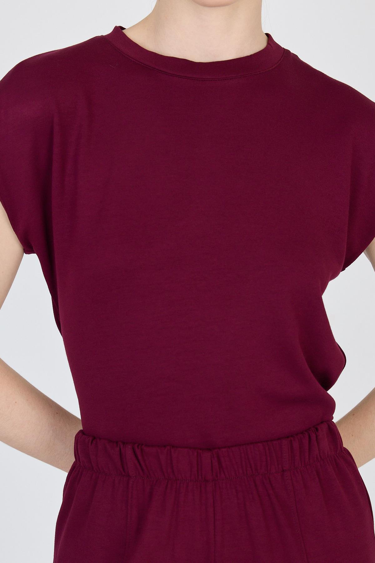 Bordo Bisiklet Yaka İkili Tişört Pantolon Takım 1502 - 4